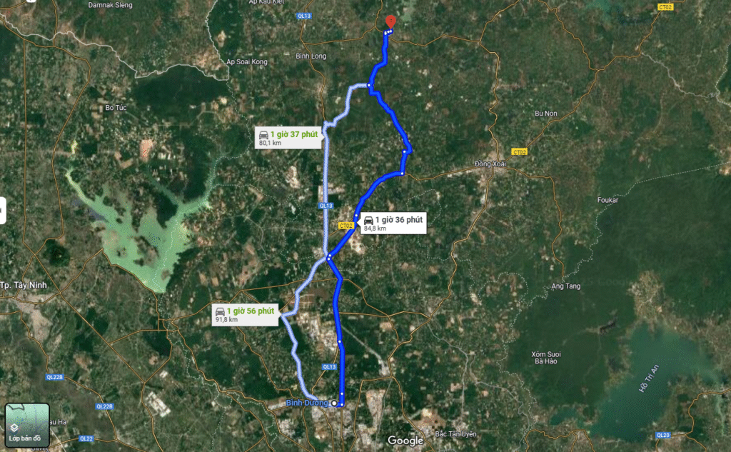 lộ trình binhd dương đi bình phước