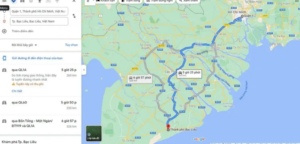Bản đồ hướng dẫn di chuyển Sài Gòn - Bạc Liêu trên Google Maps cũng khá dễ đi